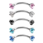316L Surgical Steel CZ Crystal Curved Barbell For Eyebrow, Rook Or Navel Piercing