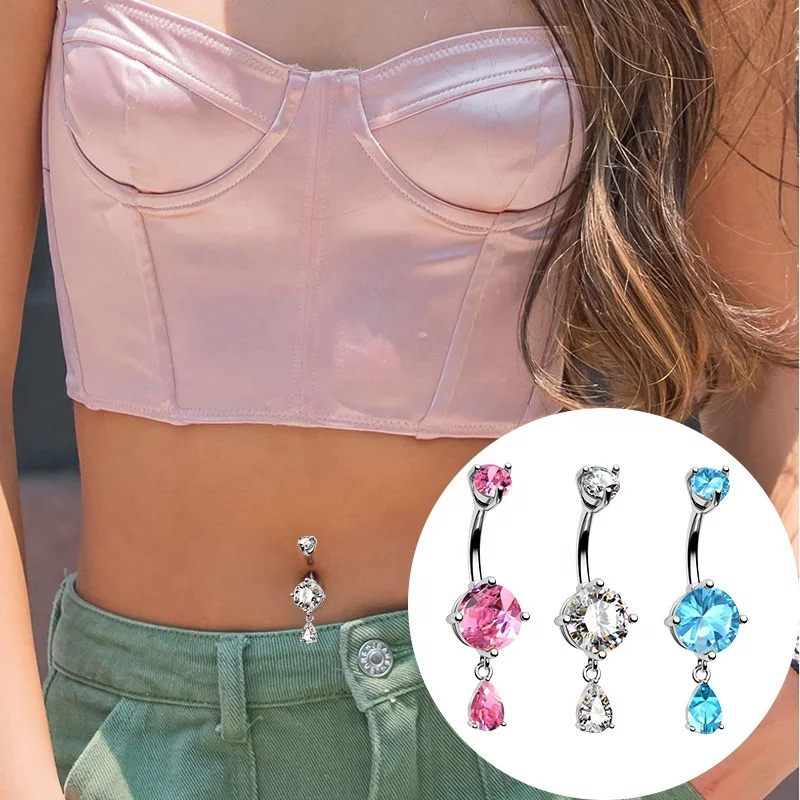 316L Surgical Steel CZ Belly Button Ring For Navel Piercing - Image 2