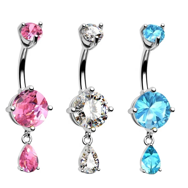 316L Surgical Steel CZ Belly Button Ring For Navel Piercing
