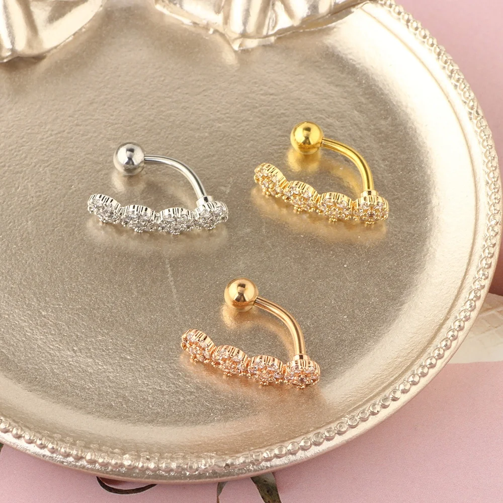 316L Surgical Steel Flower Belly Button Ring For Navel Piercing - Image 2