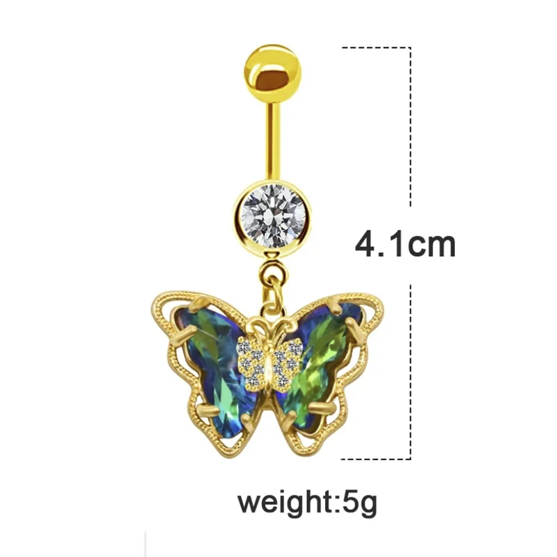 316L Surgical Steel Butterfly Belly Button Ring For Navel Piercing - Image 2