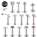 ASTM F136 Titanium Opal Threadless Labret Stud For Lip, Cartilage Or Tragus Piercing