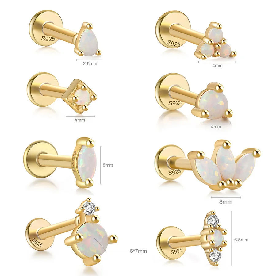 18K Solid Gold Opal Labret Stud For Lip Or Cartilage Piercing - Image 2