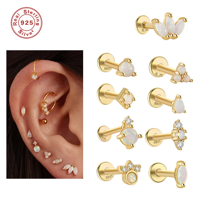 18K Solid Gold Opal Labret Stud For Lip Or Cartilage Piercing