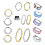14K Solid Gold CZ Septum Ring For Septum Piercing