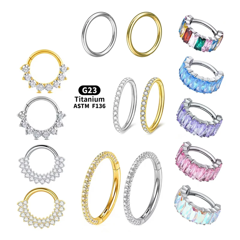 14K Solid Gold CZ Septum Ring For Septum Piercing