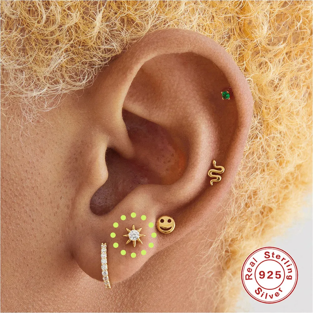 18K Solid Gold CZ Piercing Earring For Ear Piercing - Image 2