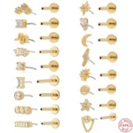 18K Solid Gold CZ Piercing Earring For Ear Piercing