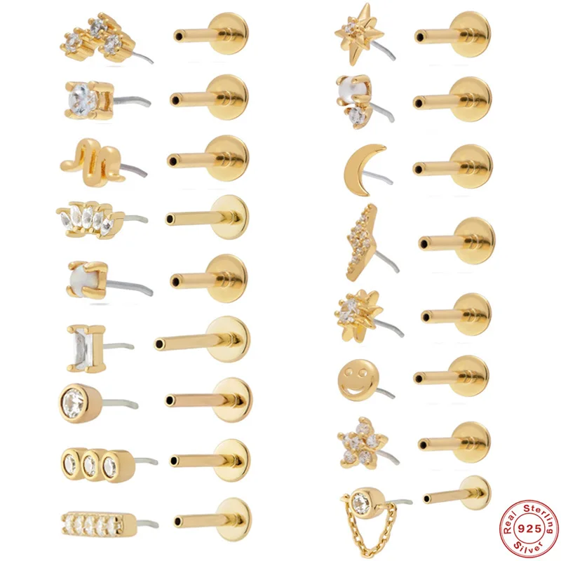 18K Solid Gold CZ Piercing Earring For Ear Piercing