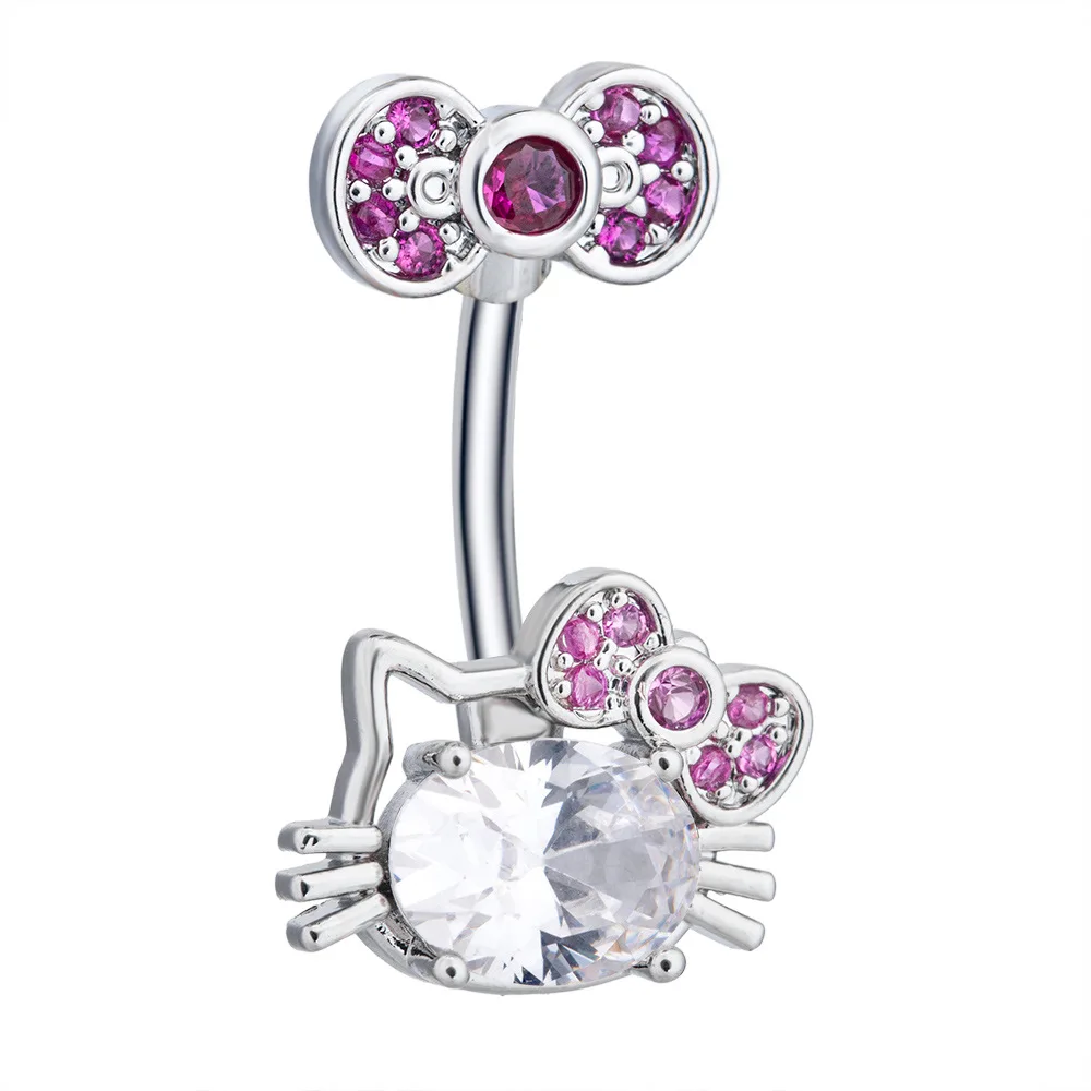 316L Surgical Steel CZ Bow Belly Button Ring For Navel Piercing - Image 2