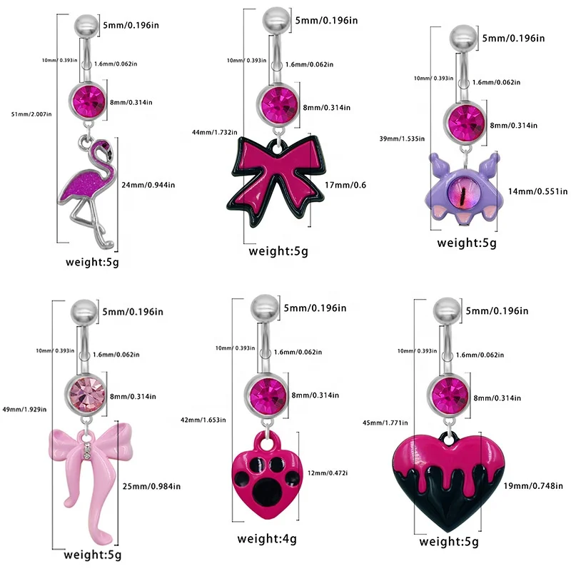 316L Surgical Steel Heart Belly Button Ring For Navel Piercing - Image 2