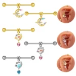 316L Surgical Steel Butterfly Moon Industrial Barbell For Industrial Piercing