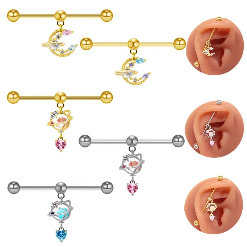 316L Surgical Steel Butterfly Moon Industrial Barbell For Industrial Piercing