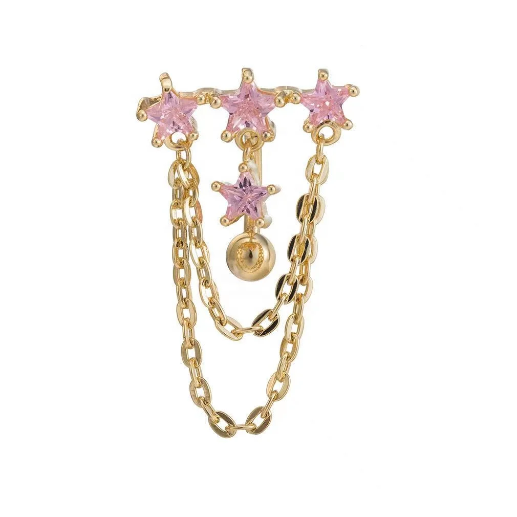 316L Surgical Steel Crystal Star Belly Button Ring For Navel Piercing