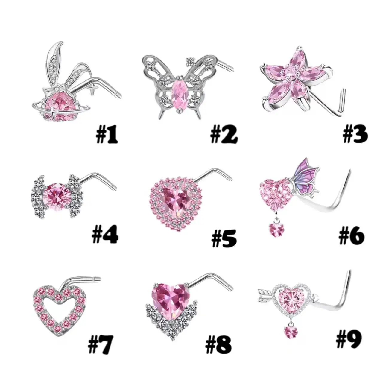 316L Surgical Steel Crystal Butterfly Nose Ring For Nose Piercing - Image 2