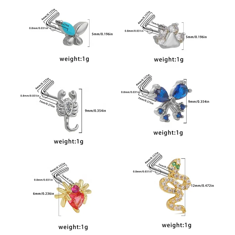 316L Surgical Steel Butterfly Heart Nose Ring For Nose Piercing - Image 2