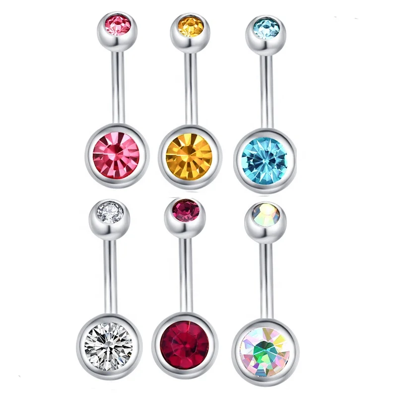 316L Surgical Steel Crystal Belly Button Ring For Navel Piercing - Image 2