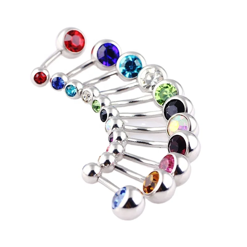 316L Surgical Steel Crystal Belly Button Ring For Navel Piercing