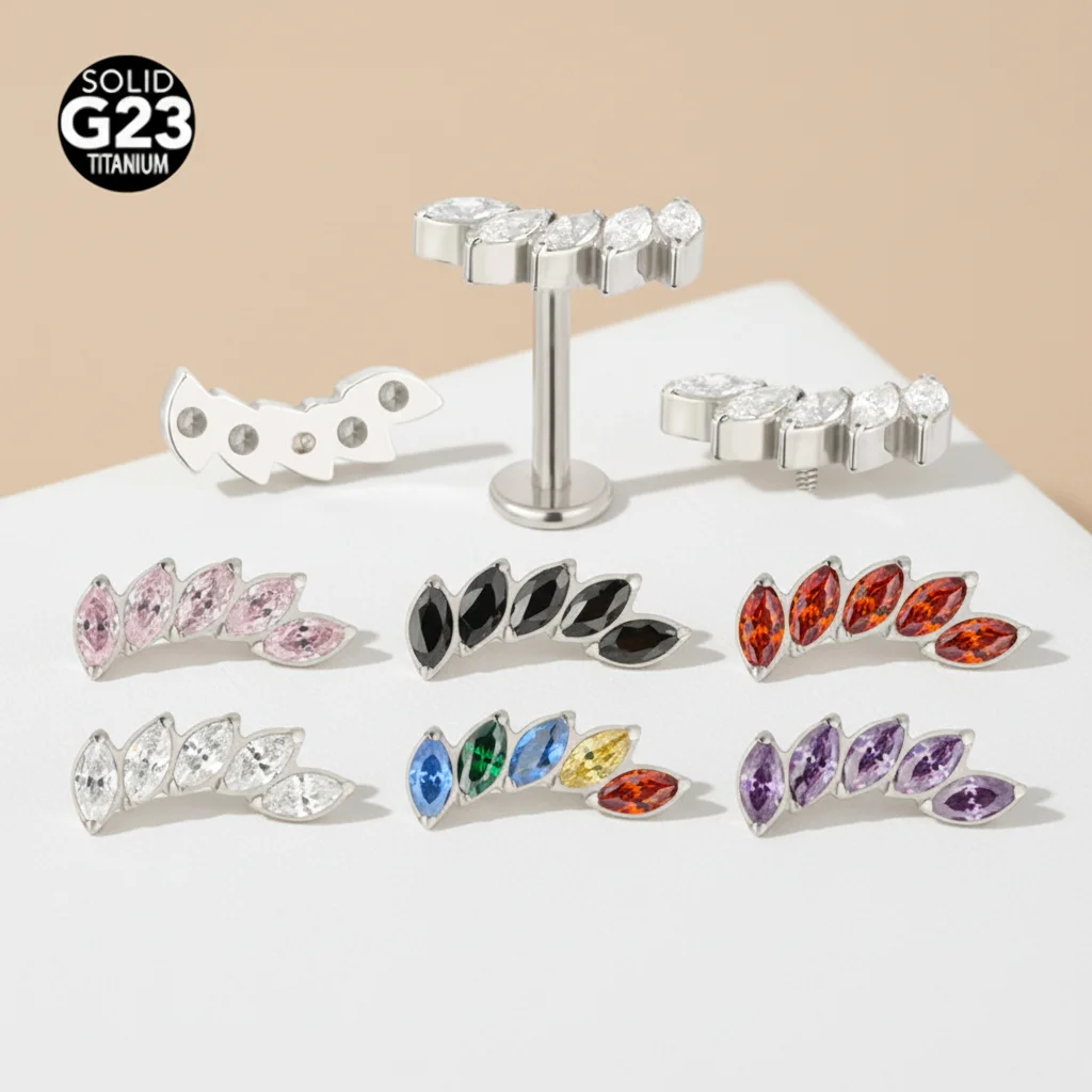 ASTM F136 Titanium CZ Marquise Piercing Jewelry - Image 2