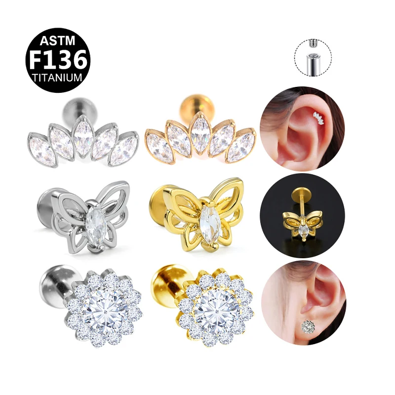 ASTM F136 Titanium CZ Piercing Earring For Ear Piercing