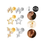 ASTM F136 Titanium CZ Star Piercing Earring For Ear Piercing
