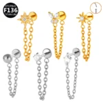 ASTM F136 Titanium 18G Chain Flat Back Stud For Cartilage, Helix Or Lip Piercing
