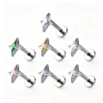 ASTM F136 Titanium CZ Star Flat Back Stud For Cartilage, Helix Or Lip Piercing