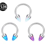 ASTM F136 Titanium Opal Horseshoe Ring For Septum, Ear Or Lip Piercing