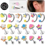 ASTM F136 Titanium Heart Star Horseshoe Ring For Septum, Ear Or Lip Piercing