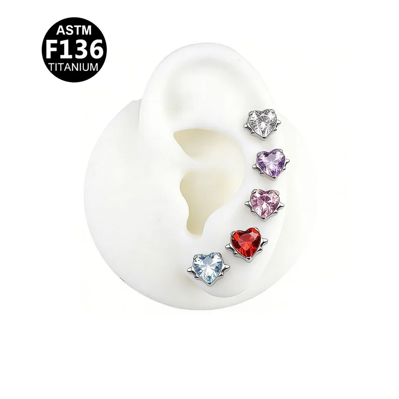 ASTM F136 Titanium CZ Heart Piercing Jewelry