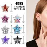 ASTM F136 Titanium 18G CZ Star Internally Threaded Labret Stud For Lip, Cartilage Or Tragus Piercing