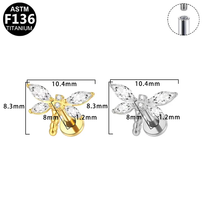 ASTM F136 Titanium CZ Marquise Labret Stud For Lip Or Cartilage Piercing - Image 2
