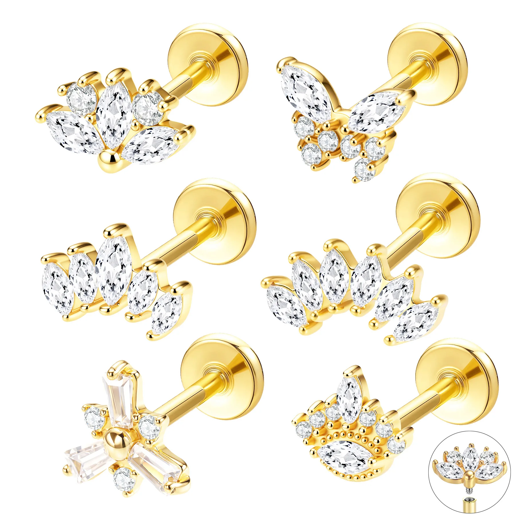 316L Surgical Steel CZ Piercing Earring For Ear Piercing - Image 2