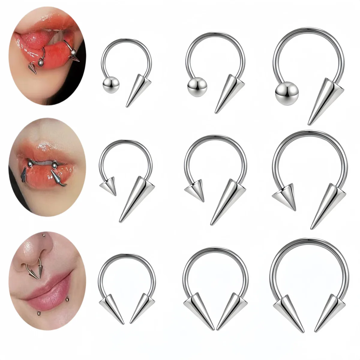 316L Surgical Steel Spike Curved Barbell For Eyebrow, Rook Or Navel Piercing - Image 2