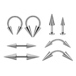 316L Surgical Steel Spike Curved Barbell For Eyebrow, Rook Or Navel Piercing