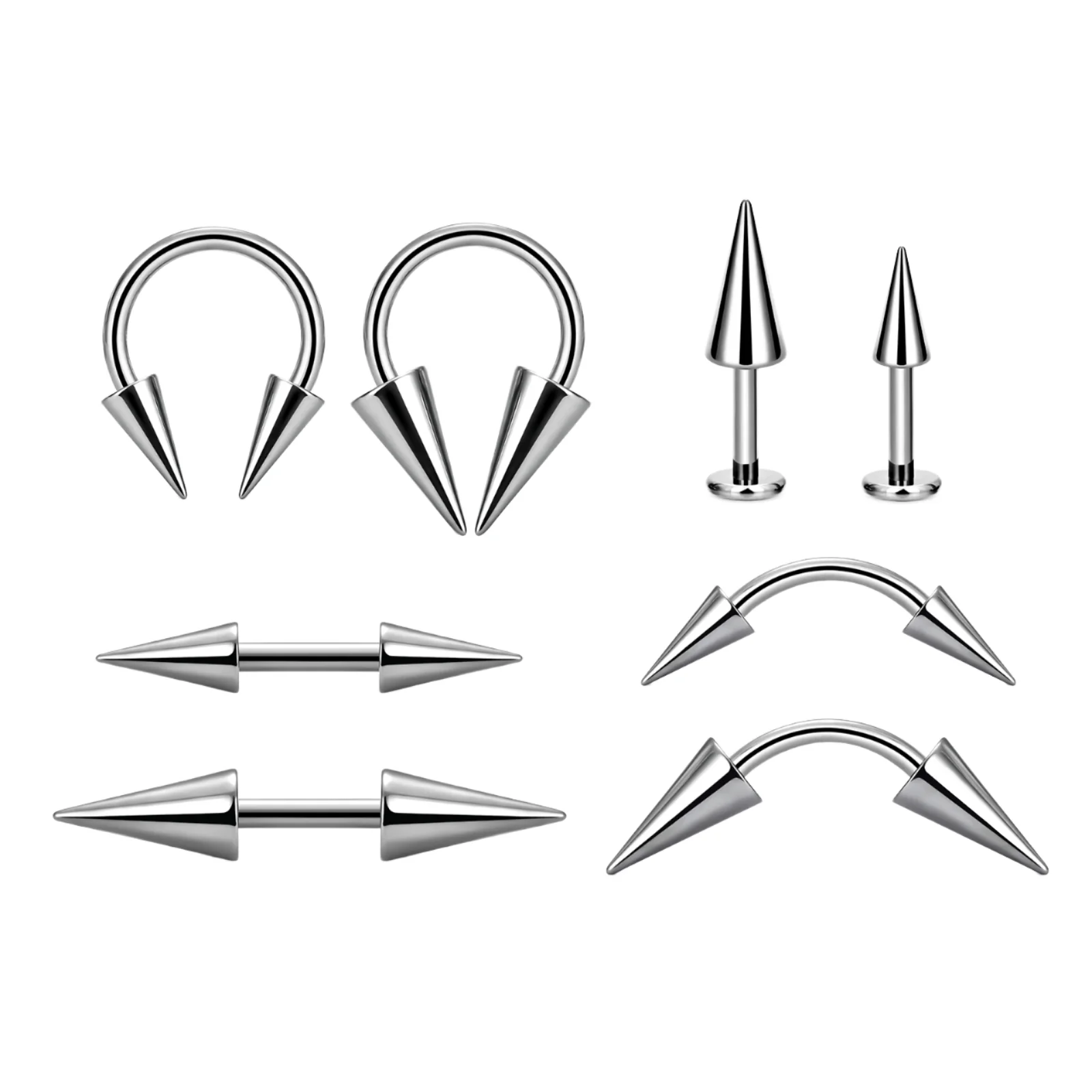 316L Surgical Steel Spike Curved Barbell For Eyebrow, Rook Or Navel Piercing