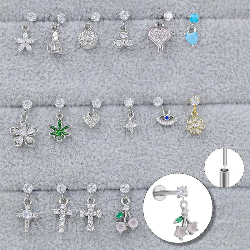 316L Surgical Steel CZ Threadless Labret Stud For Lip, Cartilage Or Tragus Piercing