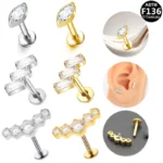 ASTM F136 Titanium 16G CZ Labret Stud For Lip Or Cartilage Piercing