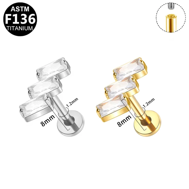ASTM F136 Titanium 16G CZ Labret Stud For Lip Or Cartilage Piercing - Image 2