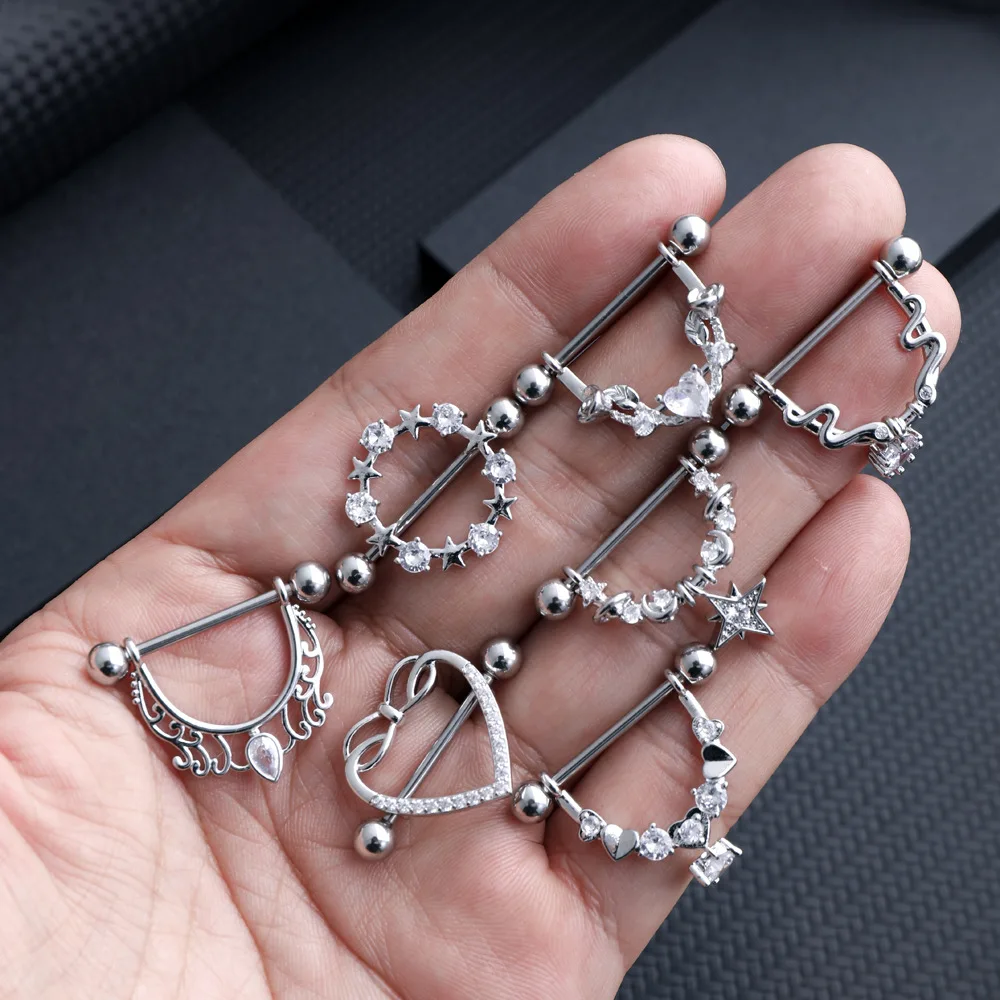 316L Surgical Steel CZ Heart Nipple Ring For Nipple Piercing - Image 2