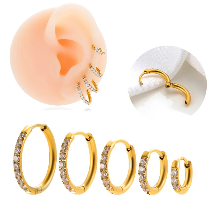 18K Solid Gold CZ Piercing Earring For Ear Piercing - Image 2