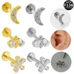 ASTM F136 Titanium CZ Labret Stud For Lip Or Cartilage Piercing