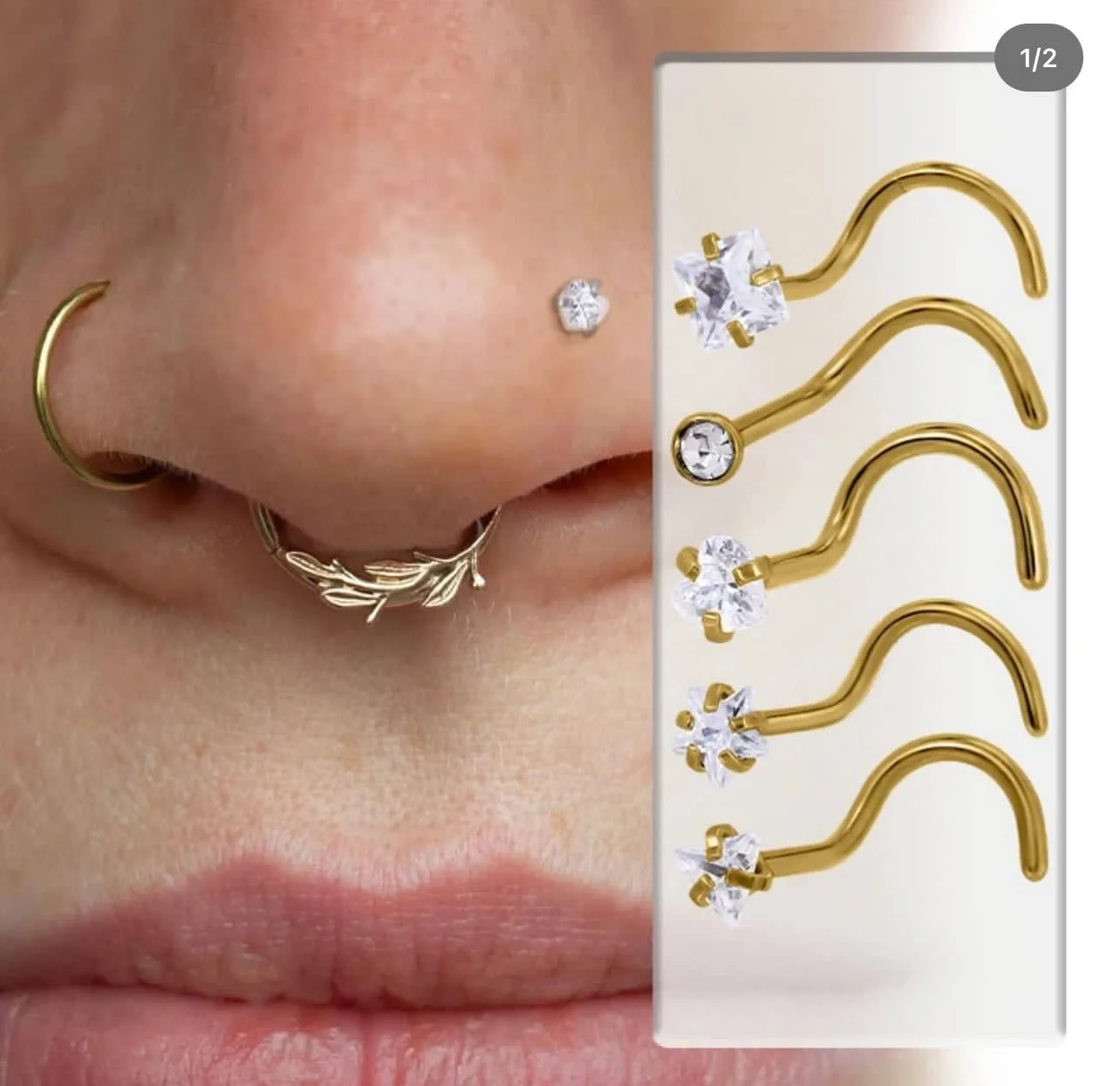 316L Surgical Steel CZ Heart Nose Stud For Nose Piercing