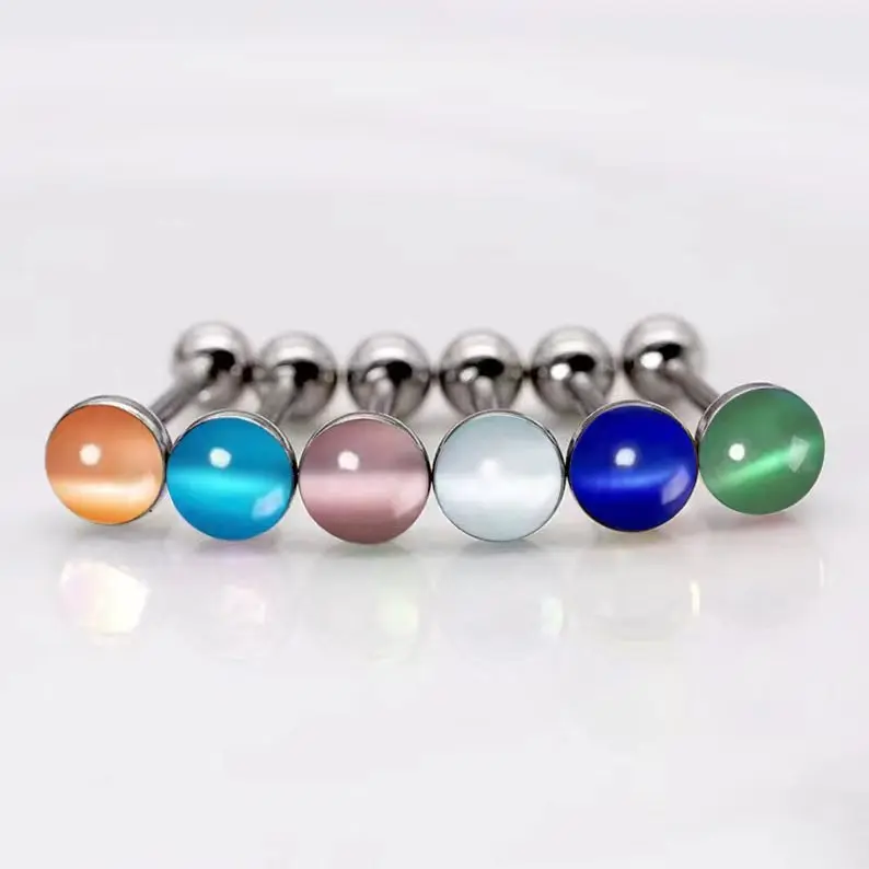 316L Surgical Steel Opal Tongue Ring For Tongue Piercing - Image 2