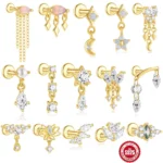 925 Silver Opal CZ Flat Back Stud For Cartilage, Helix Or Lip Piercing