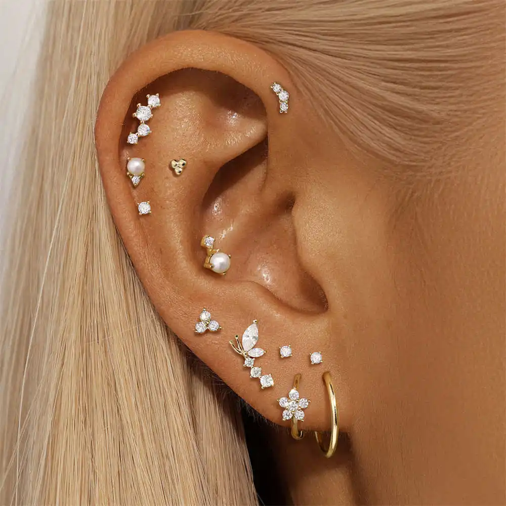 14K Solid Gold CZ Flat Back Stud For Cartilage, Helix Or Lip Piercing - Image 2