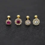 14K Solid Gold CZ Flower Piercing Earring For Ear Piercing
