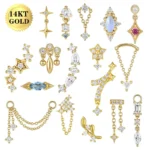 14K Solid Gold CZ Labret Stud For Lip Or Cartilage Piercing
