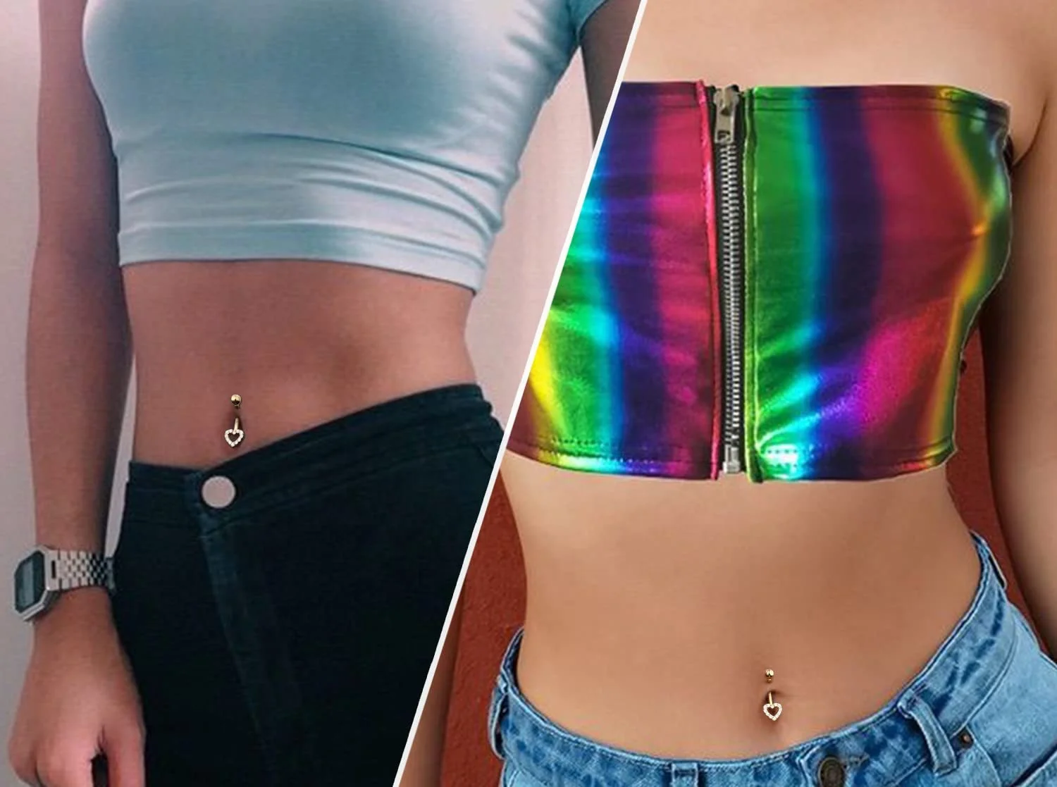 925 Silver Heart Belly Button Ring For Navel Piercing - Image 2