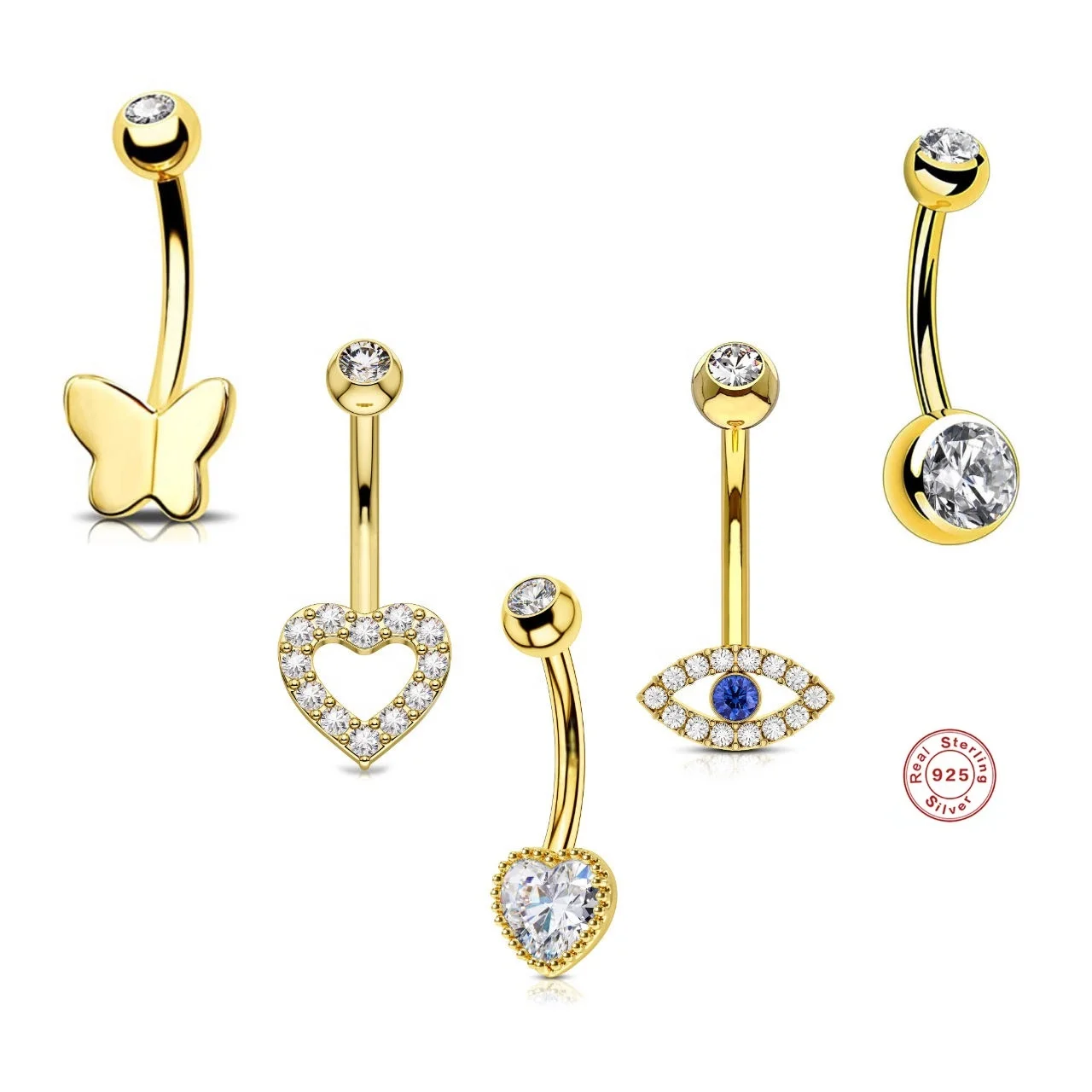 925 Silver Heart Belly Button Ring For Navel Piercing